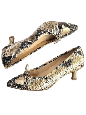 NEW Alex Marie Leather Multi-Color Snake Print Kitten Heel Bow Detail Pump